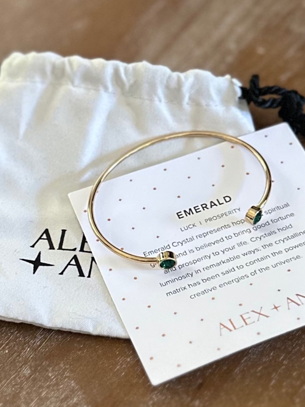 ALEX + ANI Emerald Flex Cuff Birthstone Bracelet - New in Pouch